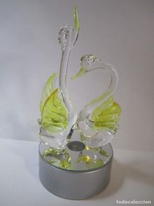 Vintage: figura cristal 2 cisnes con luz vintage